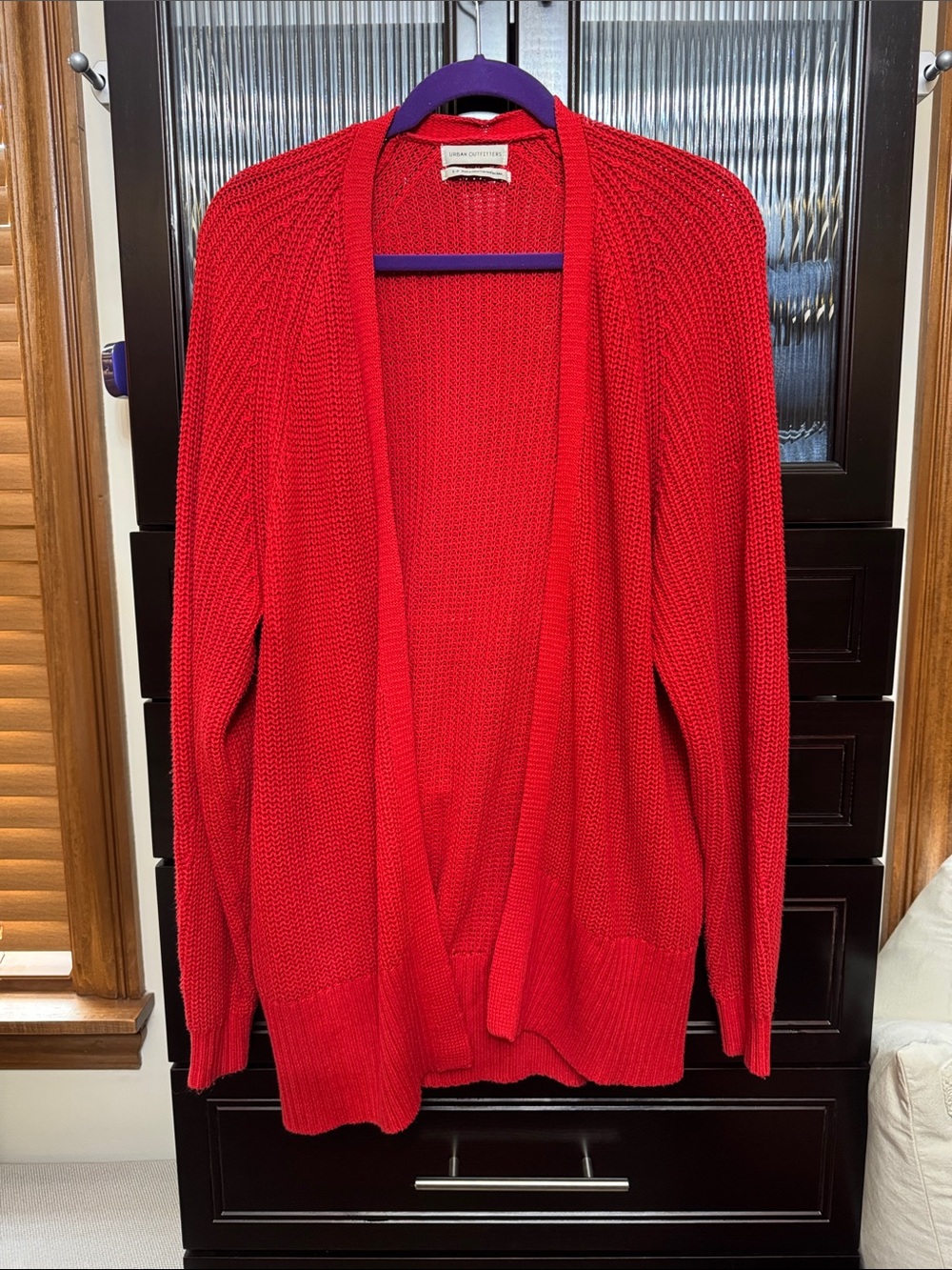 Urban Outfitters Red Open-Front Knit Cardigan